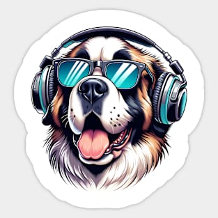 St Bernard DJ Smiling with Energetic Beats Sticker